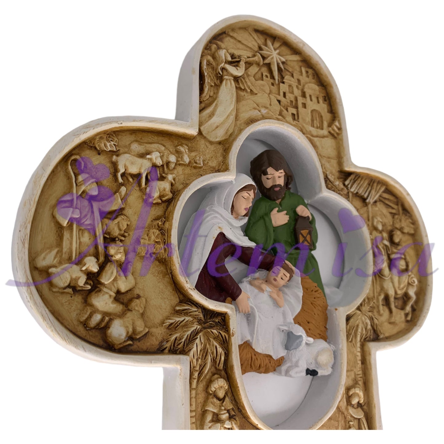 Cruz Belén con Nacimiento - Crucifijo Pesebre Artesanal