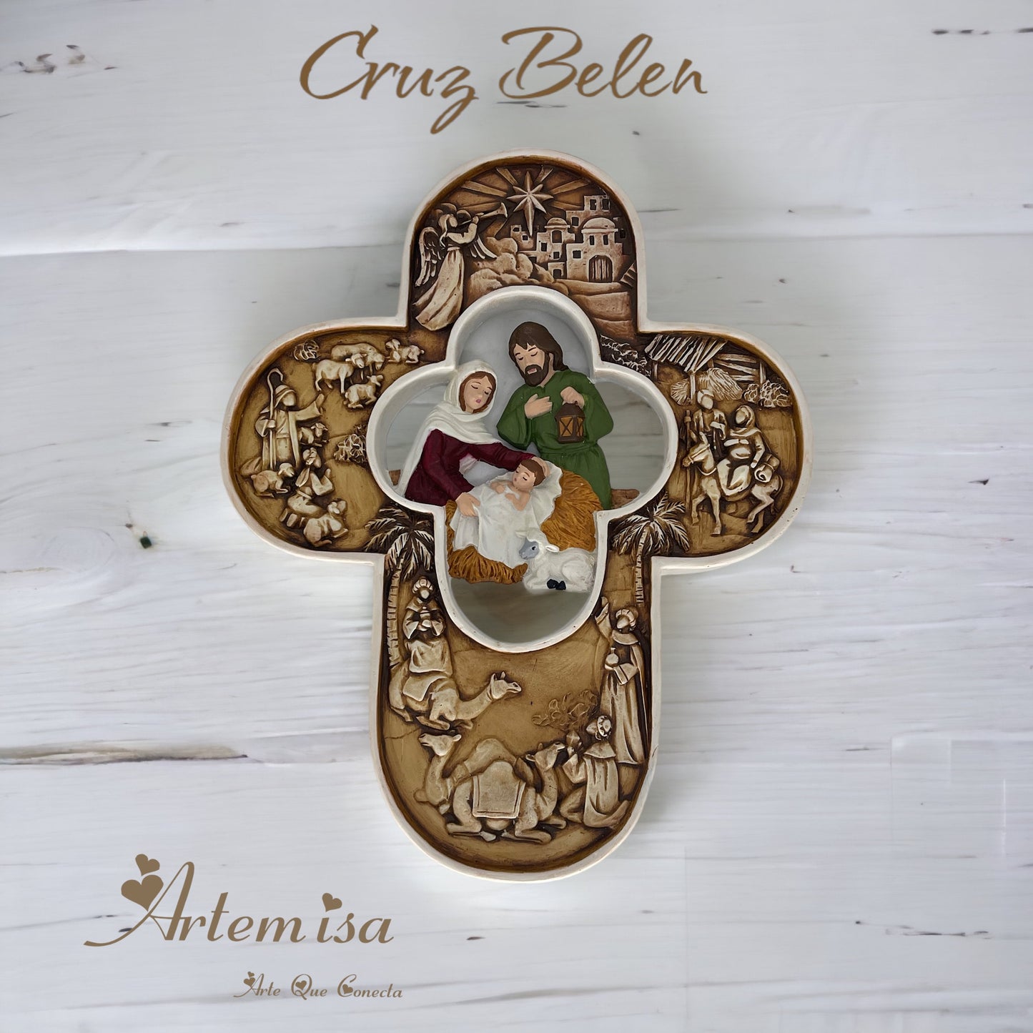Cruz Belén con Nacimiento - Crucifijo Pesebre Artesanal