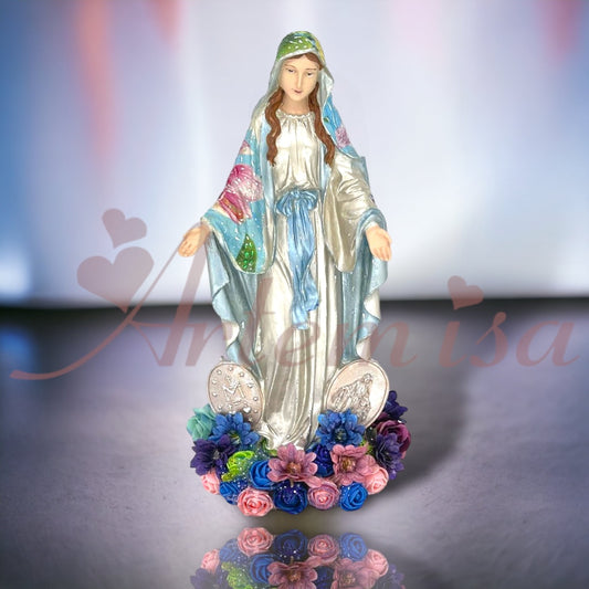 Virgen Grande Milagrosa Con Flores