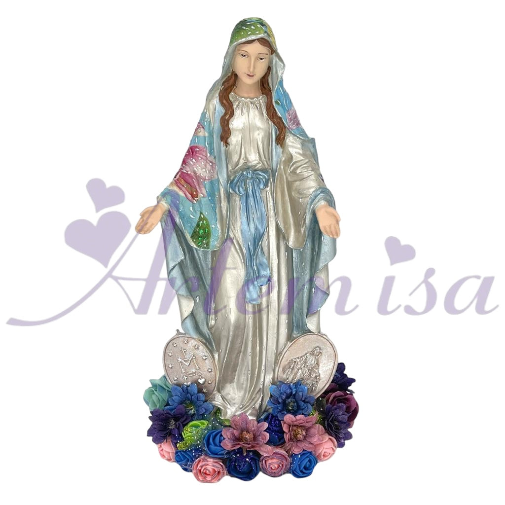 Virgen Grande Milagrosa Con Flores